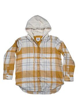 American Eagle Small Men Plaid Shacket Hoodie Soft Cozy Outdoors Flannel